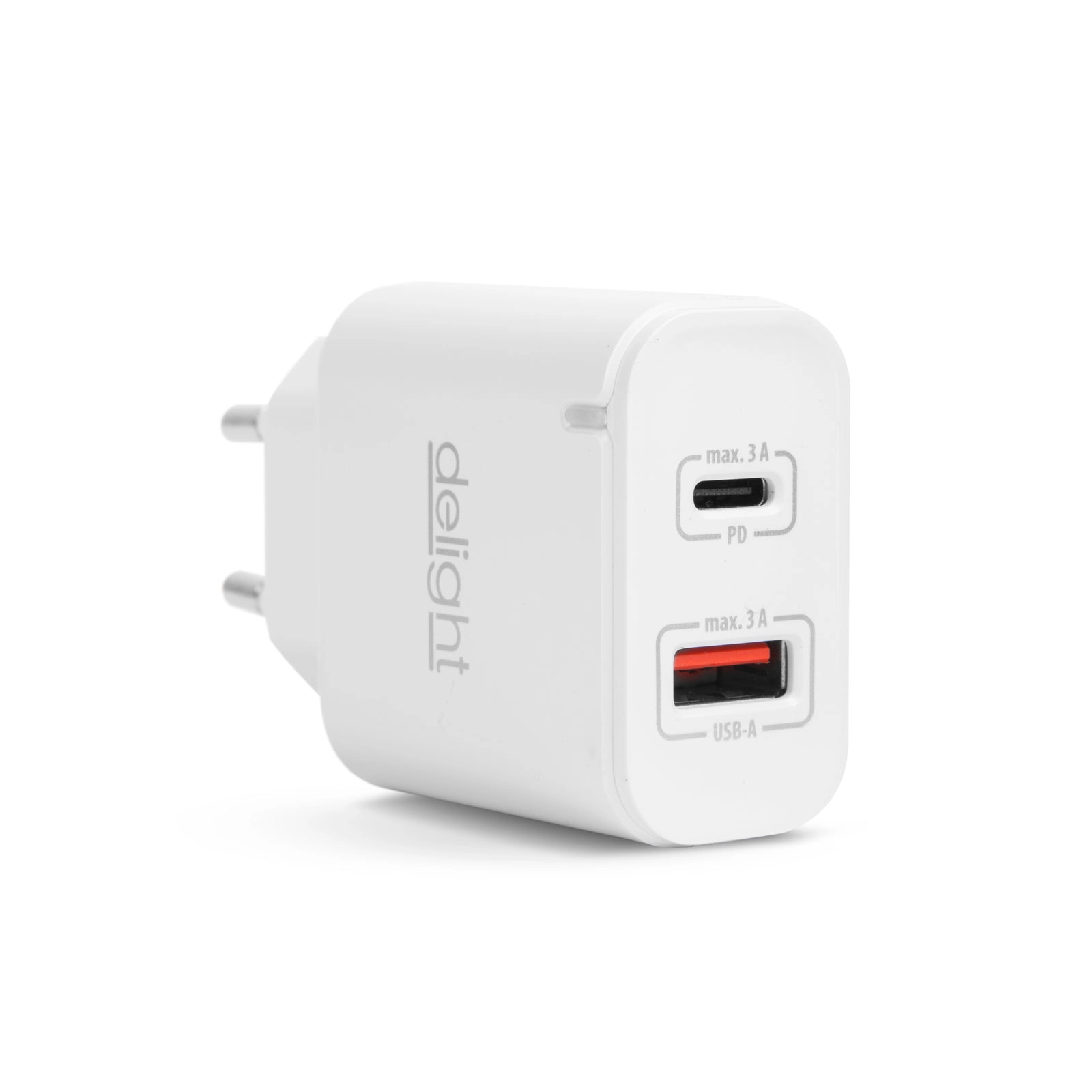 Hálózati Adapter USB + Type-C PD20W gyorstöltéssel – fehér (telefontöltő)