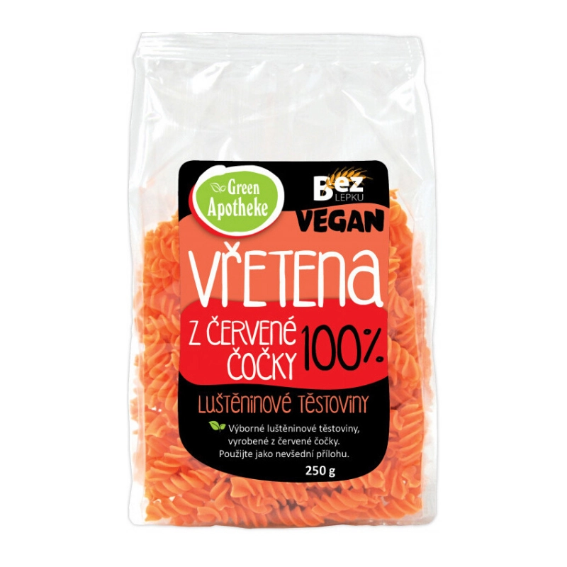 100% Vöröslencse fusilli tészta 250g- Gymbeam