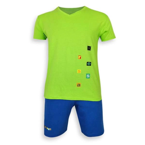 Dressa Home v-nyakú rövid ujjú rövidnadrágos biopamut férfi pizsama – citromzöld