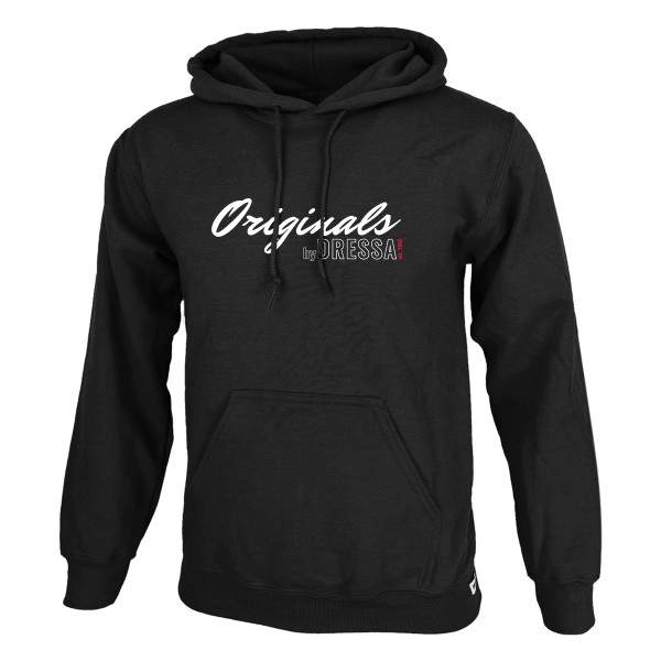 Dressa Originals feliratos nagyméretű kenguruzsebes pamut kapucnis pulóver – fekete