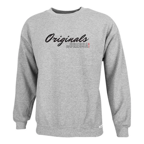 Dressa Originals feliratos nagyméretű környakú pamut pulóver – melírszürke