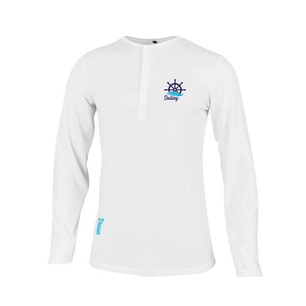 Dressa Sailing feliratos felgombolható ujjú férfi gombos póló – fehér
