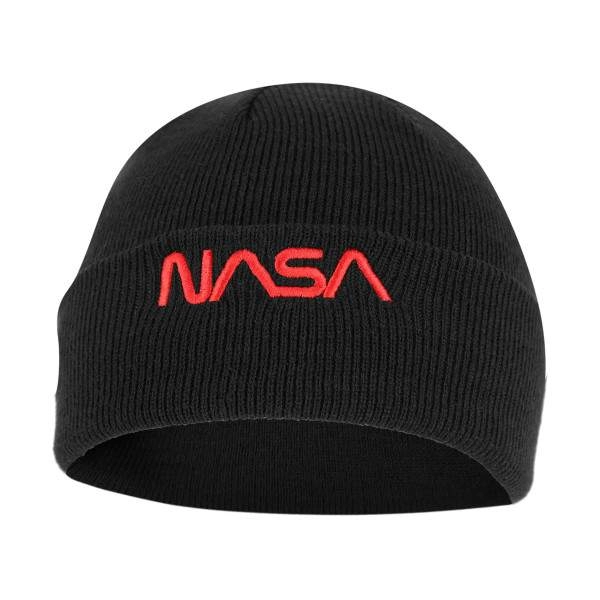 Nasa Worm Red hímzett beanie kötött sapka – fekete