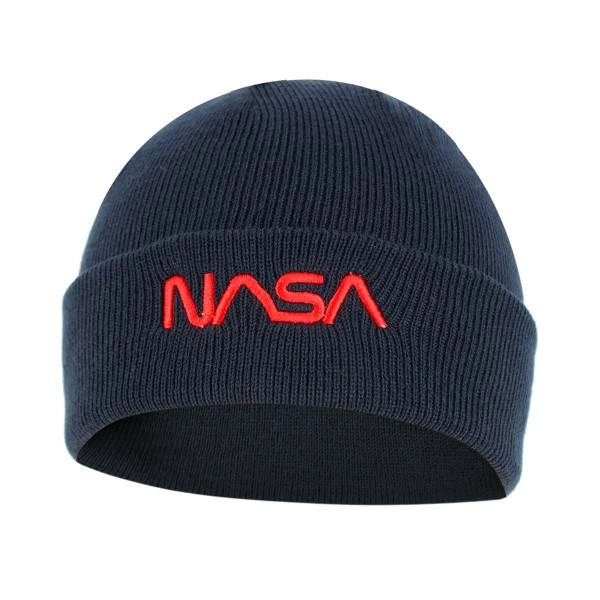Nasa Worm Red hímzett beanie kötött sapka – sötétkék