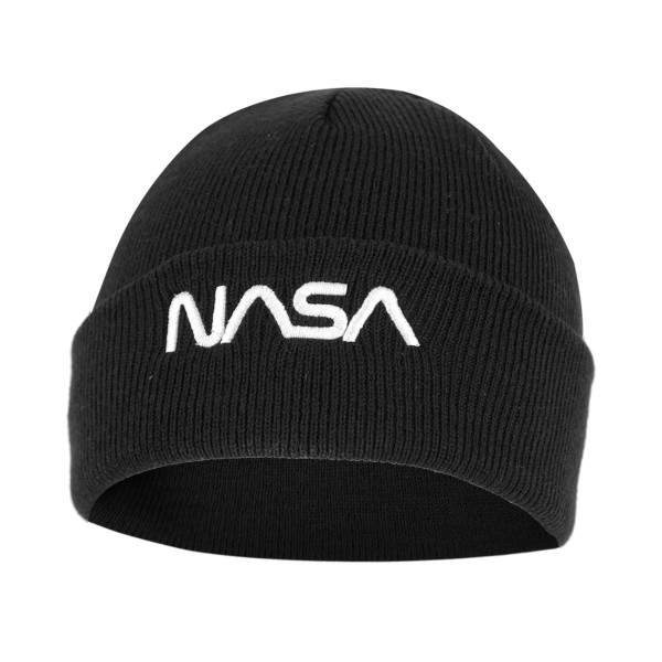 Nasa Worm White hímzett beanie kötött sapka – fekete